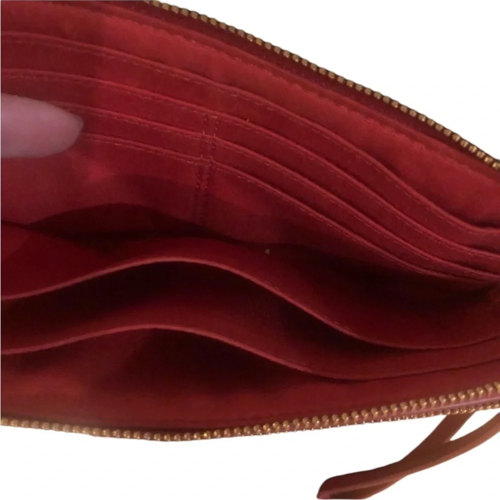 Coach red monogram large zip accordion style wallet with wrist strap